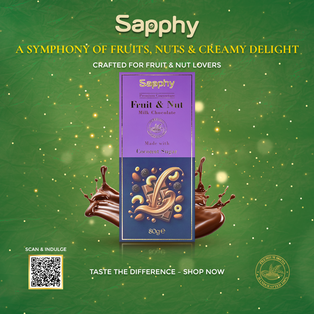 Sapphy Premium Fruit & Nut Milk Chocolate – 80g | Made with Coconut Sugar & Roasted Nuts