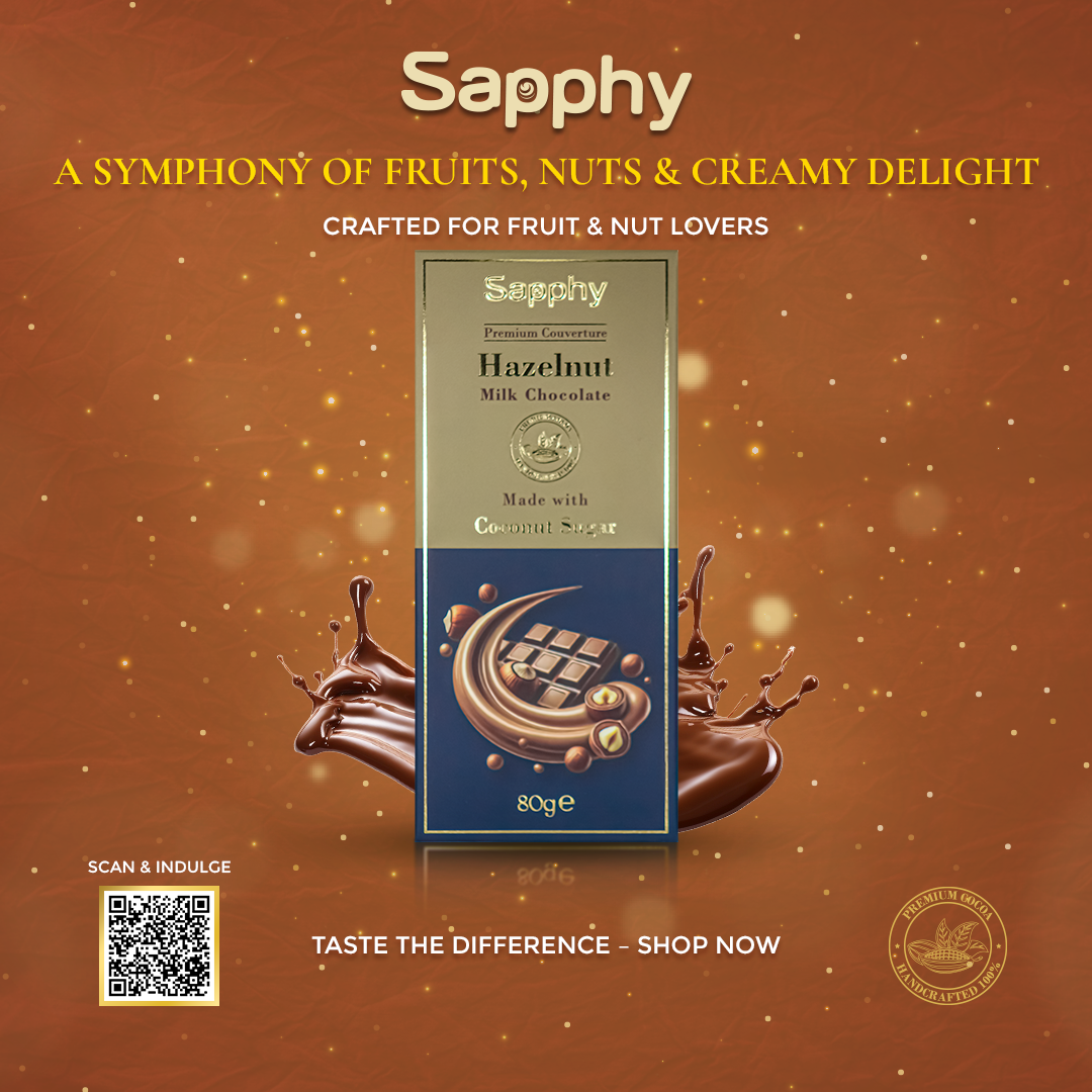 Sapphy Premium Hazelnut Milk Chocolate – 80g | Made with Coconut Sugar & Roasted Hazelnuts
