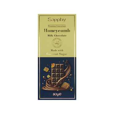 Sapphy Premium Honeycomb Milk Chocolate – 80g | Made with Coconut Sugar & Crunchy Honeycomb