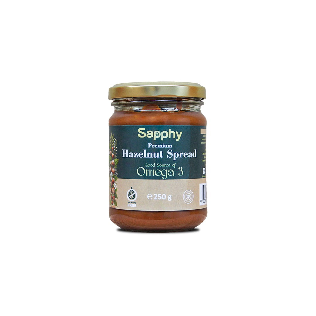 Sapphy Premium Hazelnut Spread – 250g | Rich Hazelnuts & Omega-3 | Palm Oil-Free