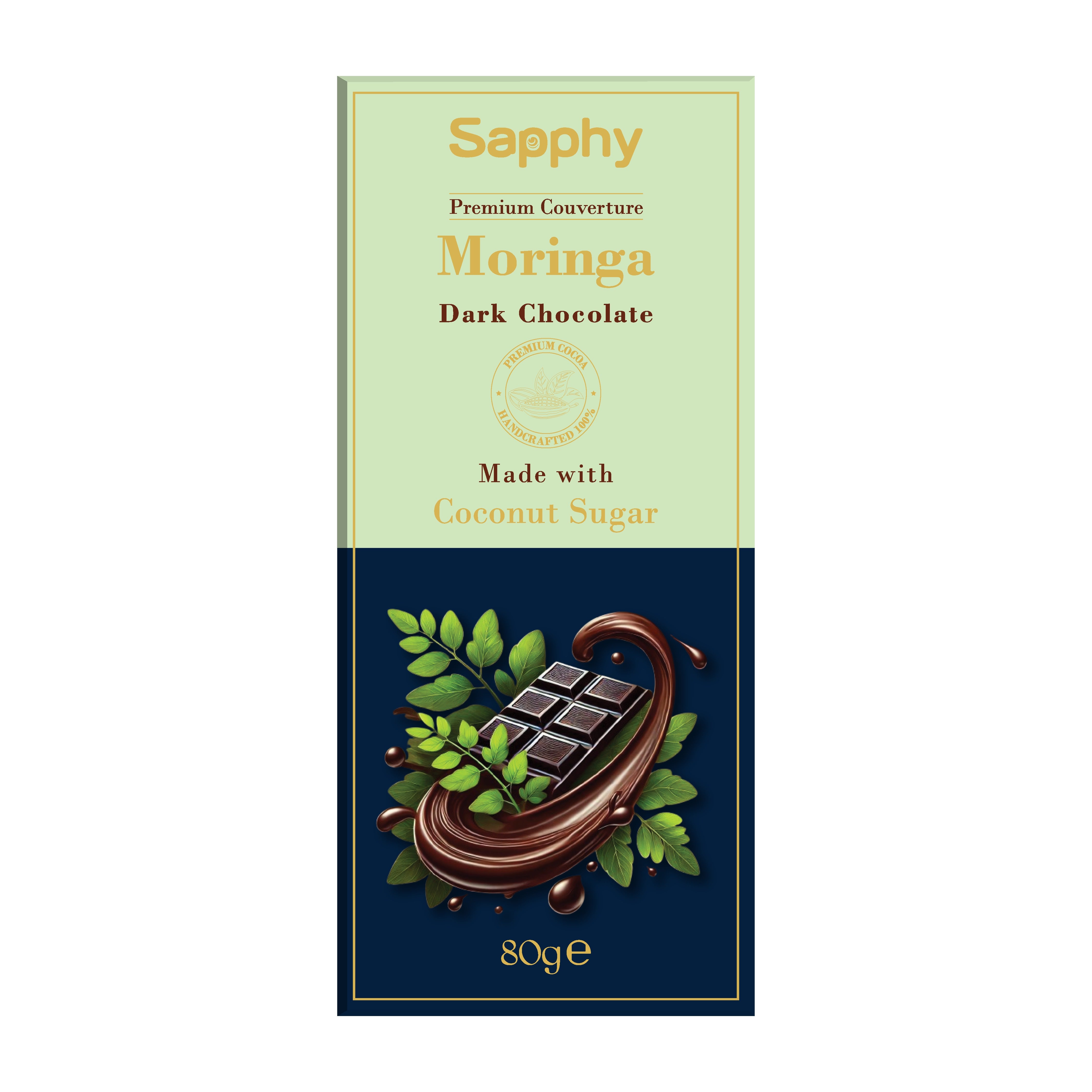 Sapphy Premium Moringa Dark Chocolate – 80g | Made with Coconut Sugar & Antioxidant-Rich Moringa