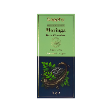 Sapphy Premium Moringa Dark Chocolate – 80g | Made with Coconut Sugar & Antioxidant-Rich Moringa