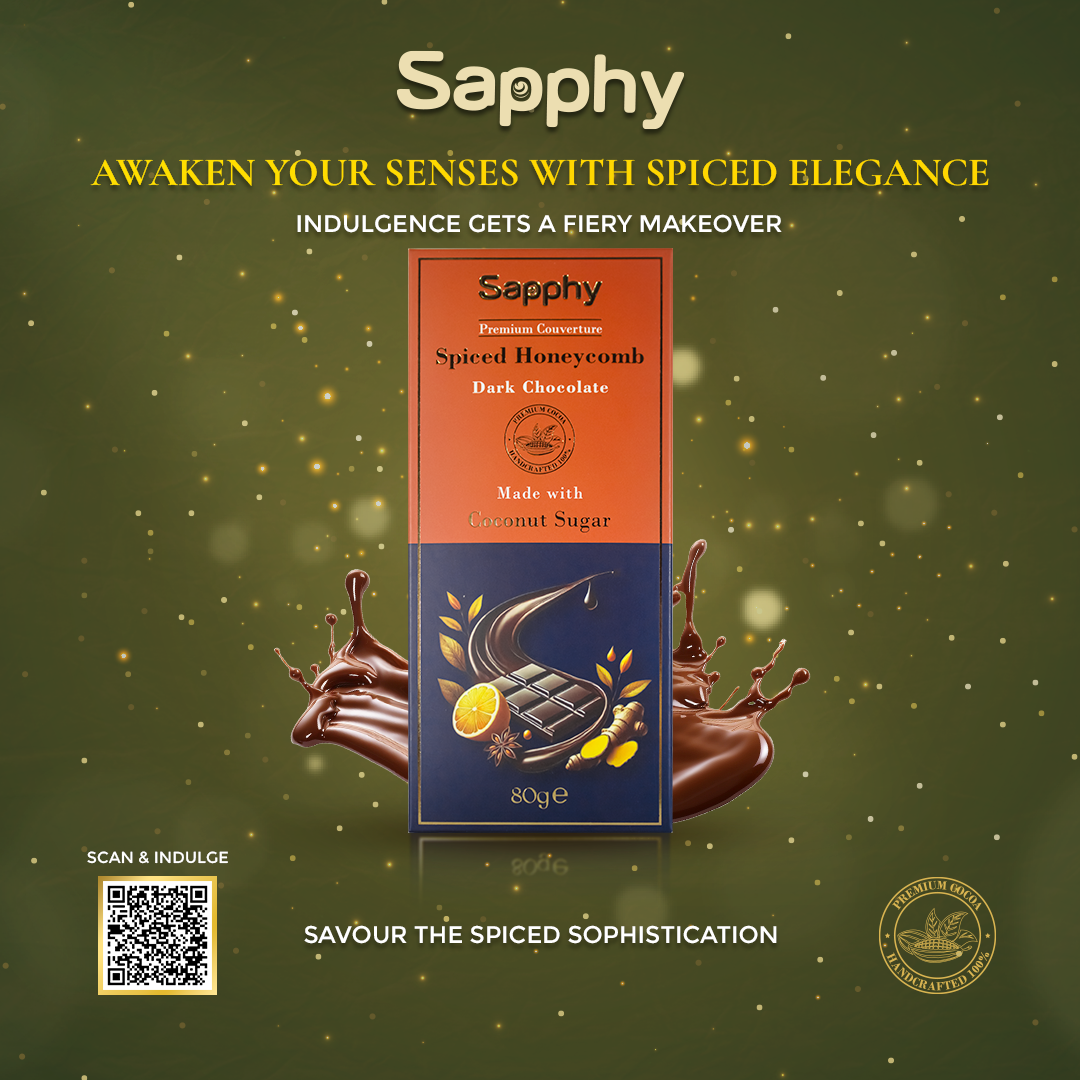 Sapphy Premium Spiced Honeycomb Dark Chocolate – 80g | Made with Coconut Sugar, Turmeric & Ginger