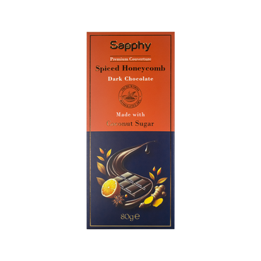 Sapphy Premium Spiced Honeycomb Dark Chocolate – 80g | Made with Coconut Sugar, Turmeric & Ginger