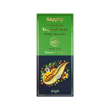 Sapphy Premium Tropical Twist Mango Chocolate – 80g | Made with Coconut Sugar & Caramelized Coconut